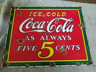 Ice Cold Coca Cola Porcelain Sign Soda Pop Cafe Diner Rt 66 Old General Store