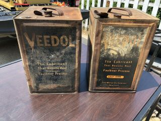 Antique 1920s Veedol Oil Can—5 Gallon Square Can—set Of Two