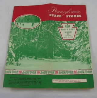 Pennsylvania Pa State Alcohol Liquor Store Price List 1961 Booklet Vintage