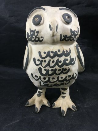 Vintage Pottery Owl Figurine Folk Art Hand Made Hand Painted Bird