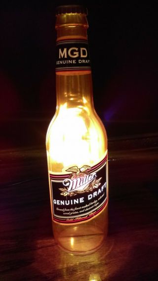 2000 Miller Draft Mgd 3d Illuminated Beer Bottle Bar Decor Display Sign
