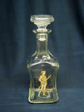 Vintage Clear Glass Decanter Liquor Bottle W/stopper Old Fitzgerald Minute Man