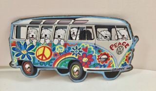 Hand Painted Old English Sheepdog Metal Sign Hippie Bus