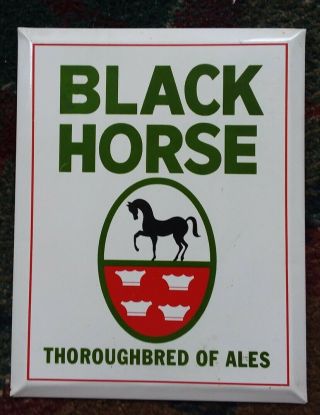 Vintage Black Horse Ale Thoroughbred Of Ales Tin On Cardboard Advertising Sign