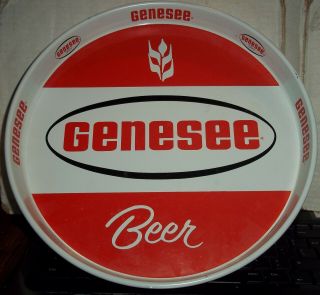 Vintage Genesee Beer Tray 12 " Round Metal Tin Red & White Color Advertising Ny