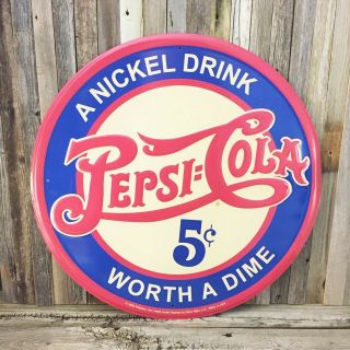 Pepsi Cola 5 Cents 24 " Large Metal Tin Sign Vintage Style Man Cave Soda Bar