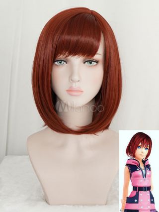 Short Straight Dark Red Anime Kingdom Hearts Kairi Halloween Cosplay Wig