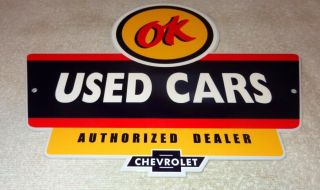 Vintage Chevrolet Ok Car Authorized Dealer 11 3/4 " Metal Gasoline Oil Sign