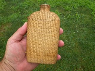 Antique Whiskey Bottle Woven Basket Flask Half Pint Vintage Cooler Primitive Old