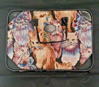 Cat Print Tapestry Portfolio Briefcase Bag Zip Around Kittens 16 " X 12 "