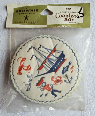 Vintage Rust Craft Brownie Creation 12 Drip Proof Coasters Nip Nautical Theme