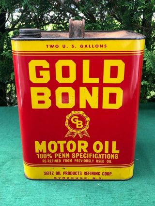 Antique Gold Bond Motor Oil Can Empire Refining Co.  2 Gallon - Syracuse Ny Exc
