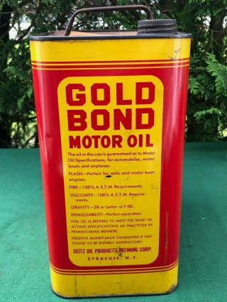 Antique Gold Bond Motor Oil Can Empire Refining Co.  2 Gallon - Syracuse NY EXC 2
