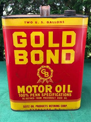 Antique Gold Bond Motor Oil Can Empire Refining Co.  2 Gallon - Syracuse NY EXC 3