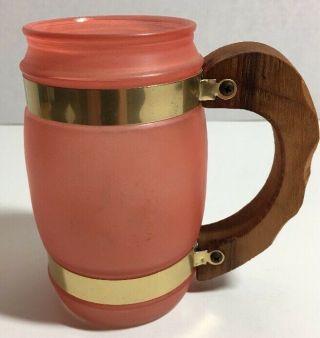 Vintage Siesta Ware Barrel Mug Retro Barware Wood Handle Pink Pastel Frosted