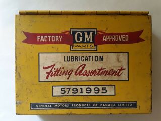 Antique/vintage.  General Motors Canada Dealership Lubrication Parts Tin,
