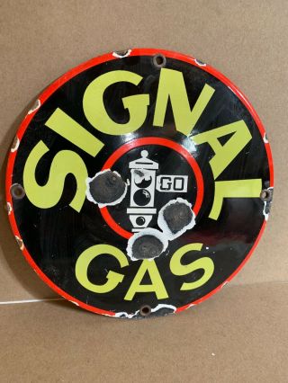 Vintage Signal Gas Oil Pump 8” Porcelain Sign