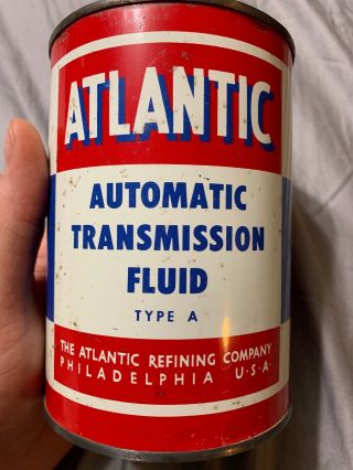 Vintage Rare Atlantic Refining Full Automatic Transmission Fluid Type A Oil Can