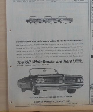 1961 Newspaper Ad For Pontiac - Convertibles,  Style Of The Year Pontiac Habit