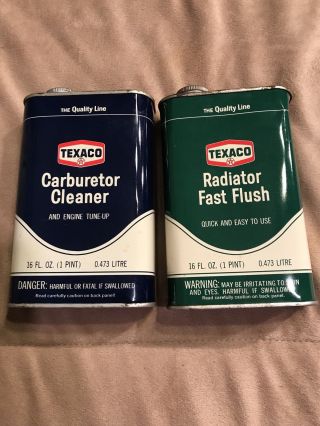 Vintage Texaco Oil Curburetor Cleaner & Radiator Fast Flush Full Cans 16 Oz