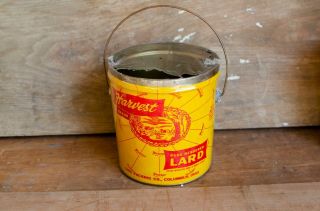 Vintage Harvest Lard Tin Antique Old Grocery Collectible Tin Can Yellow