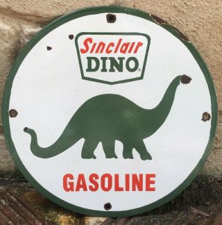 Vintage " Sinclair Dino Gasoline " Porcelain Enamel Sign 11 3/4 "