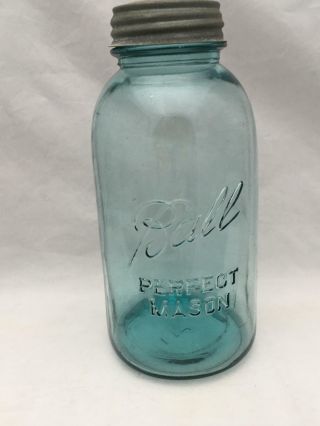 A.  Vintage (1/2) Half Gallon Blue Ball Perfect Mason Jar 2 With Zinc Lid