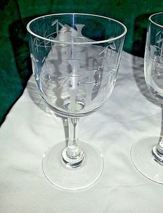 4 Etched Crystal NORITAKE/ SASAKI BAMBOO DESIGN APERITIF GLASSES 5