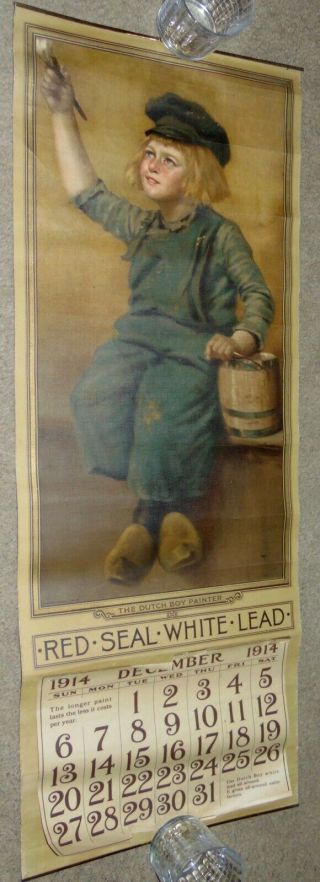 Rare Version Antique 1914 Calendar Dutch Boy Red Seal White Lead Paint Ad