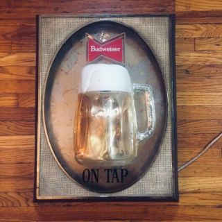 Vintage Budweiser On Tap Lighted Beer Sign Bar Ad Light Mug Plastic