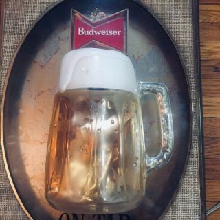 Vintage BUDWEISER ON TAP Lighted Beer Sign Bar Ad Light Mug Plastic 3