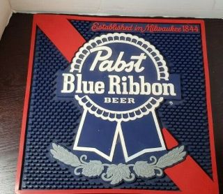 Rubber Bar Mat Vintage Pabst Blue Ribbon Beer Advertising 14 " X 14 " Man Cave