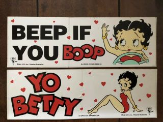 Set Of 2 Vintage 1991 Betty Boop Bumper Stickers,  9 Inch,