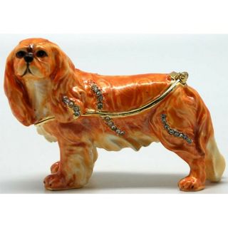 Cavalier King Charles Spaniel Dog Enamelled Trinket Box - Ruby