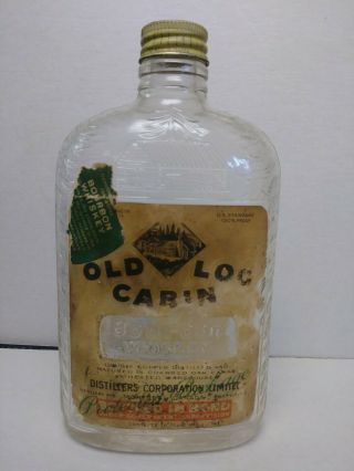 Antique Old Log Cabin Bourbon Whiskey Embossed Cabin & Letters Liquor Bottle