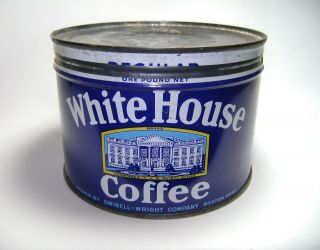 Vintage White House Coffee Can Advertising Key Wind Tin 1 Pound Boston Mass