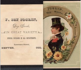 Jay Joslin Dry Goods Lawrence St Denver Colorado Lucky Horseshoe © 1882 Tradcard