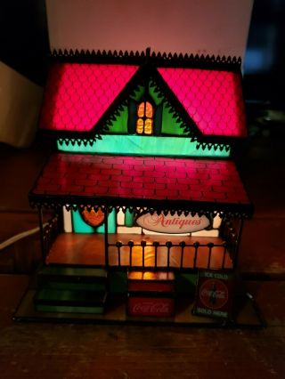 Rare 1999 Franklin Coca - Cola Stained Glass Lighted Antique Store 2