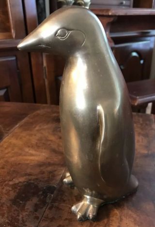 Vintage Large Solid Brass Penguin Figurine 8.  5” Tall Hollywood Regency 3 Lbs