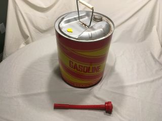 Vintage 5 Gal Stancan Metal Gas Can With Red Spout
