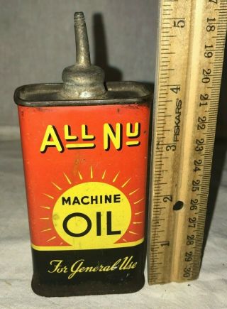 Antique All Nu Machine Oil Tin Litho Handy Oiler Can Vintage Camden Nj Lubricant