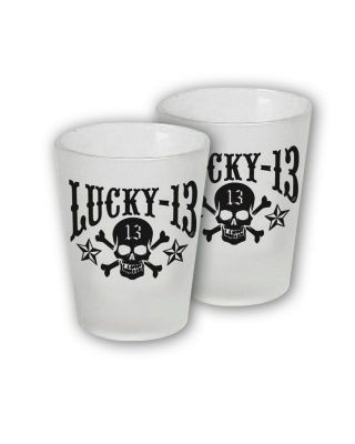 Lucky 13 Skull Stars Tattoo Hot Rod Punk Harley Shot Glasses