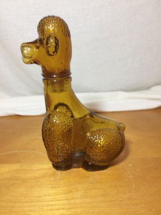 Poodle Dog Amber Glass Liquor Decanter Bottle 7 Inches Tall