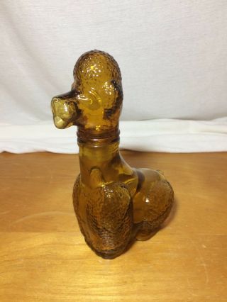 Poodle Dog Amber Glass Liquor Decanter Bottle 7 Inches Tall 3