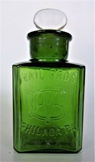 Emerald Green Bath Or Smelling Salts Bottle Vail Bros Philada Pa Larkin Stopper