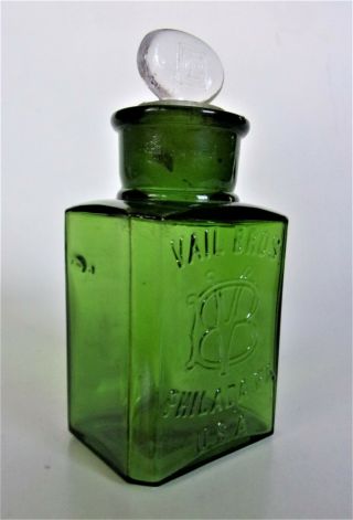 Emerald Green Bath or Smelling Salts Bottle VAIL BROS PHILADA PA Larkin Stopper 2