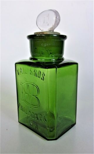 Emerald Green Bath or Smelling Salts Bottle VAIL BROS PHILADA PA Larkin Stopper 3