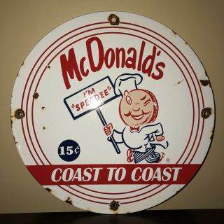 Vintage Porcelain Mcdonald’s Speedee Service Sign Restaurant Coast To Coast