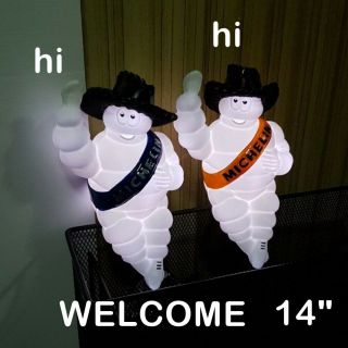 2x14 " Michelin Man Doll Bibendum Welcome Sign Car Bus Garage Home Right - Hand " Hi "