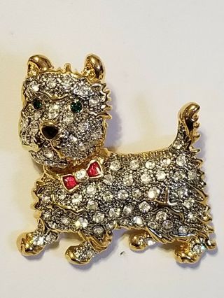West Highland Terrier Dog Brooch Lapel Pin Rhinestone Jewelry Scottie